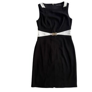 Ivanka Trump Womens 4 Black White Colorblock Sheath Dress Sleeveless Career Chic